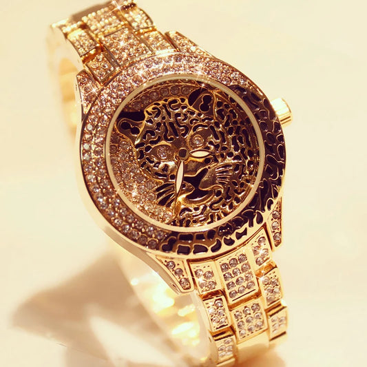 Women Diamond Steel Leopard Watch